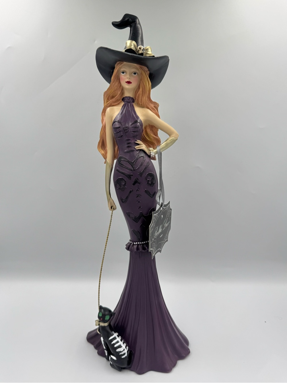 Bella Lux Y2K Goth Witch Figurine Skeleton Cat Purple Halloween Decor NWT